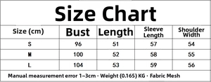 Size chart for V-neck ruffle long sleeve shirt with bust and length measurements in cm