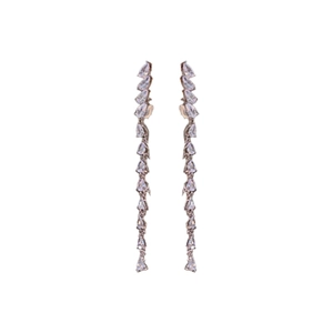 Elegant silver drop earrings with white zircon tassels in a minimalist long dangle design