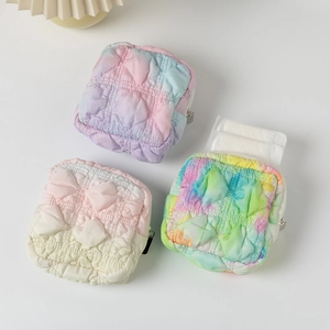 Quilted bubble texture cosmetic bags with gradient tie-dye colors for portable storage