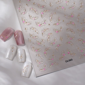3D embossed star and moon gold stamping nail art stickers with pink jelly effect decor