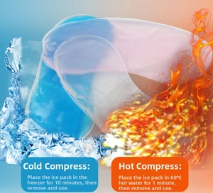 Cold and hot compress gel pad showing ice and flame effects for dual use therapy