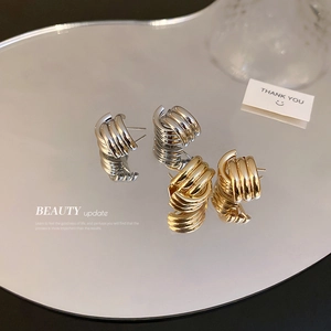 Geometric Staggered Stud Earrings For Women Minimalist Chic Multi Layer Alloy Jewelry With Silver Earring Post