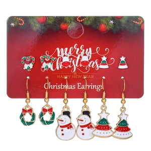 Christmas earrings set with 6 pairs of snowflake elk and tree designs on red card