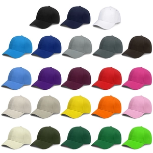 Grid view of baseball caps in 23 colors showing various options and vibrant shades