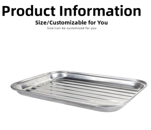 Detail of rectangular stainless steel grill pan featuring ribbed non-slip bottom texture