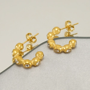 Boucles d'oreilles créoles dorées 18k en acier inoxydable avec strass sur miroir