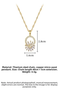 Detailed size map of gold sunflower pendant necklace with 40+5cm titanium steel chain