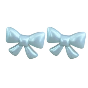 French vintage light blue acrylic bow stud earrings with pearlescent finish for women