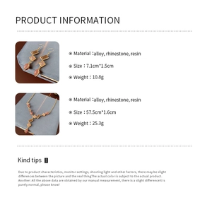 Detailed size chart and specifications for vintage gold jewelry set with orange resin