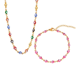 Evil Eye Necklace And Bracelet Stainless Steel Enamel Oil Drip Colorful Dainty Adjustable Bohemian Personality Style