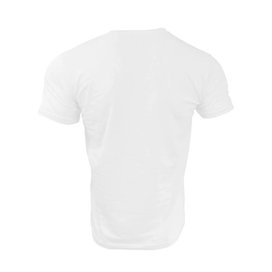 Back view of a white quick-dry sports t-shirt showing the crew neck and athletic cut