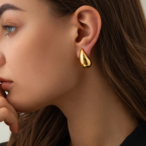 Fashionable 18K gold plated teardrop earrings for women in shiny polished finish
