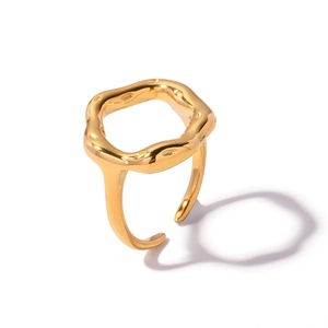 18K gold plated hollow lava flower ring with irregular wave design and open band