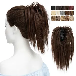 Deep brown claw clip ponytail extension with 15 hair color options shown on white background