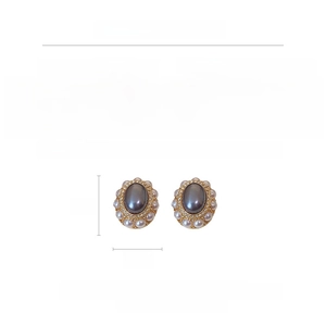 Detailed spec sheet for vintage gold earrings showing size dimensions and material info
