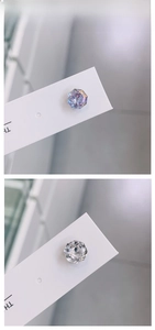 Macro detail of 8mm iridescent and clear octagonal crystal studs with titanium steel posts