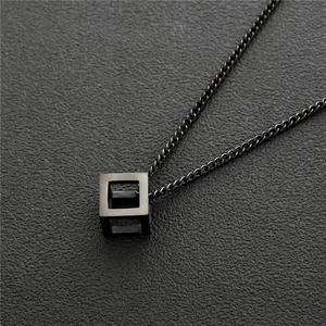 Men's hip hop black geometric hollow cube pendant necklace in durable 316L stainless steel