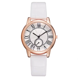 Reloj de cuarzo para mujer oro rosa con esfera romana blanca y correa de cuero cocodrilo