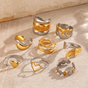 Bagues En Acier Inoxydable Bicolore Plaqué Or 18K Réglable Bague Ouverte Mode Hip Hop Coeur Aile Bijoux Pour Femmes