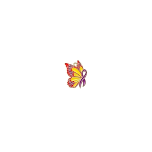Detailed view of red and yellow enamel butterfly pendant for jewelry making