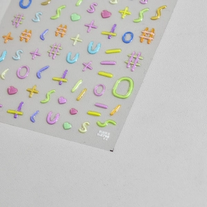3D jelly nail art stickers with colorful macaron letters, hearts and cream lines