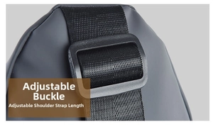 Detail of adjustable strap buckle and high-density nylon webbing on black crossbody bag