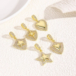 Star Heart Shield Pendants Copper Zircon 18K Gold Plated Luxury Fashion Elegant Sparkling Jewelry Findings Charm