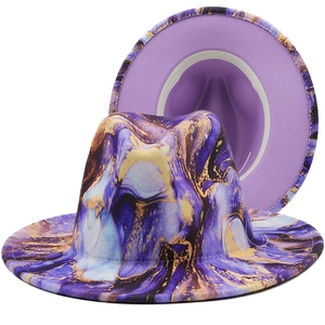 Marble Print Fedora Hat Wide Brim Cotton Polyester Jazz Cap Retro Style Unisex Travel Sun Protection