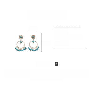 Detailed size specifications for bohemian vintage earrings with turquoise and rhinestones