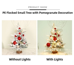 Detailed comparison of mini flocked Christmas tree showing light-on and light-off status