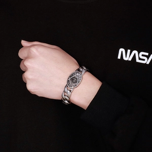 Retro punk titanium steel curb chain bracelet for men with Masonic eye of providence