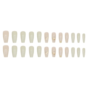 Sparkling white French press-on nails in long coffin shape with diamond rhinestones
