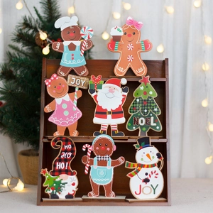 Christmas wooden tabletop decor set featuring gingerbread man and Santa Claus designs