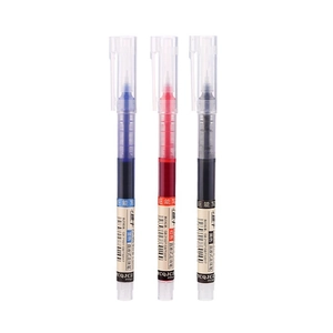 Lot de trois stylos roller à encre liquide 0,5 mm en noir, rouge et bleu, corps transparent