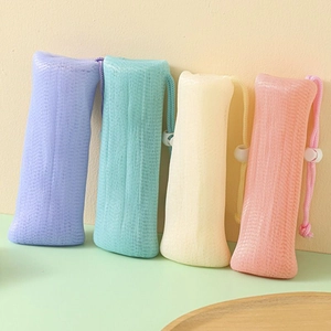 Set of 4 thickened 6-layer foaming mesh bags in assorted macaron colors with hanging ropes