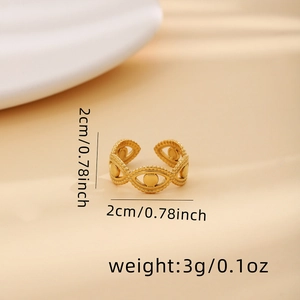 Detail of gold evil eye open ring showing 2cm diameter and 3g weight specifications