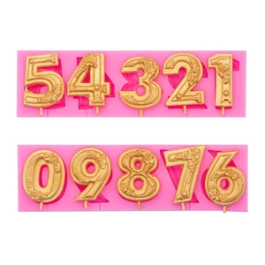 Pink silicone number 0-9 mold set for 3D floral gold cake topper decorations
