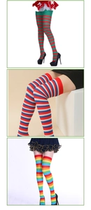 Texture détaillée de chaussettes hautes rayées pour fêtes et costumes de Noël