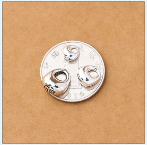 Macro shot of silver sterling pendant with Fu character on coin for size reference