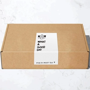 Brown rectangular kraft paper gift box featuring What A Good Day sealing sticker