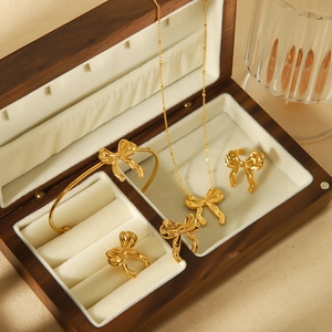 Bow Knot Necklace Earrings Ring Bracelet Stainless Steel 18K Gold Plated Fashion Elegant Commuter Jewelry Accessories For Women