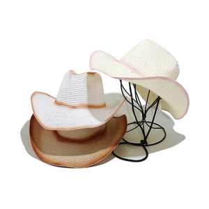 Straw Panama cowboy hats for beach sun protection in gradient colors and rolled edge style