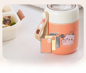 Gobelet à soupe isotherme à trois couches avec intérieur inox 304 et motifs mignons