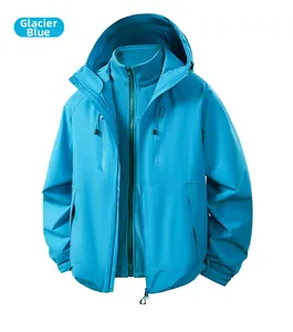 Detaillierte Ansicht der 3-in-1 gletscherblauen Funktionsjacke mit wasserdichter Schale