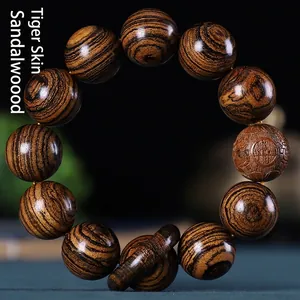 Bracelet en bois de santal peau de tigre authentique avec motifs de grain naturel