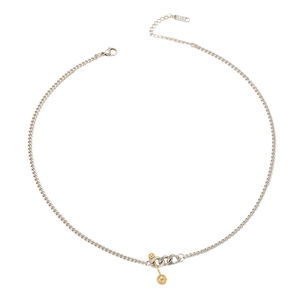 Titanium steel necklace with silver chain and golden dumbbell pendant on white background
