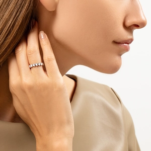 925 Sterling silver ring with white enamel hearts shown on a model hand