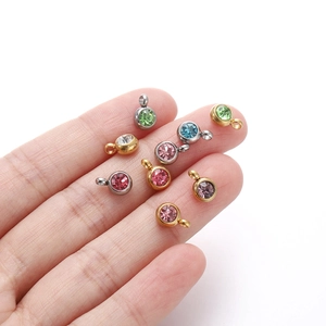 Colorful zircon stainless steel round pendants for DIY jewelry making in gold and silver