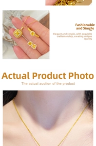 Macro detail of square yellow crystal necklace and gold-tone jewelry set for women
