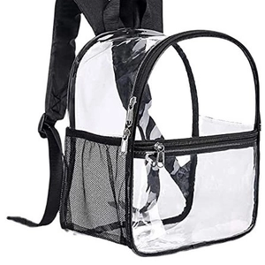 Waterproof clear PVC mini backpack with black mesh side pocket and high capacity
